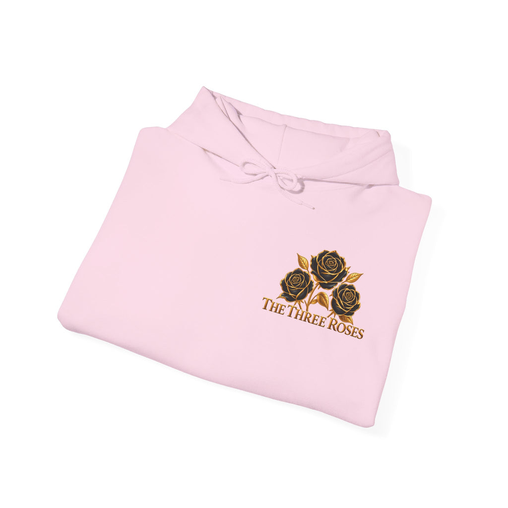 The Three Roses Hoodie: Unisex Gold Rose Graphic Hooded Sweatshirt