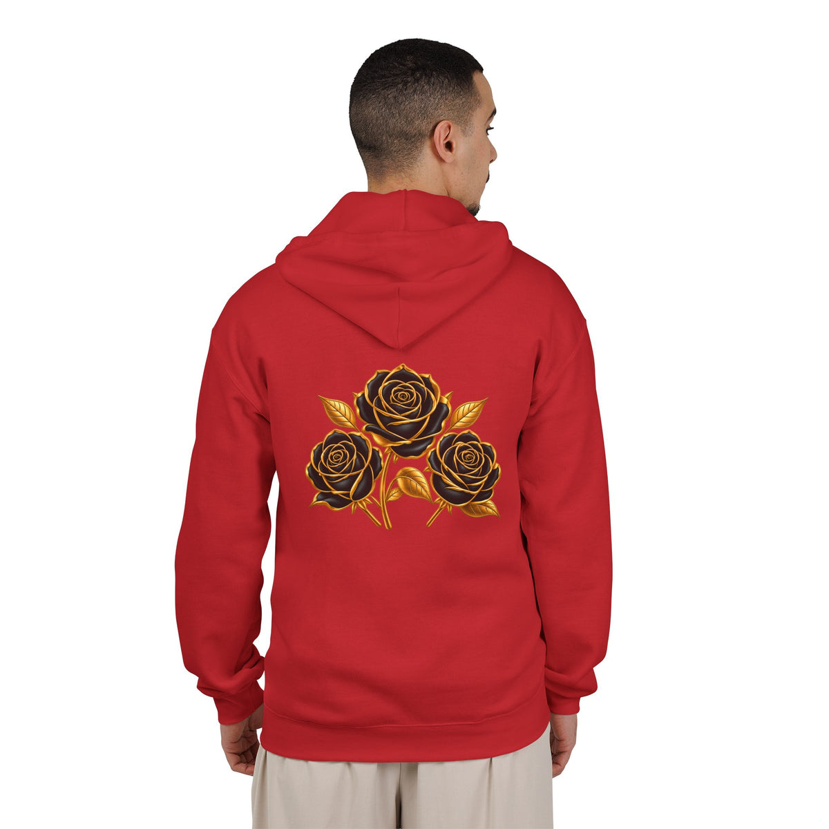 The Three Roses: Unisex Gold Floral Full-Zip Hoodie Graphic Logo