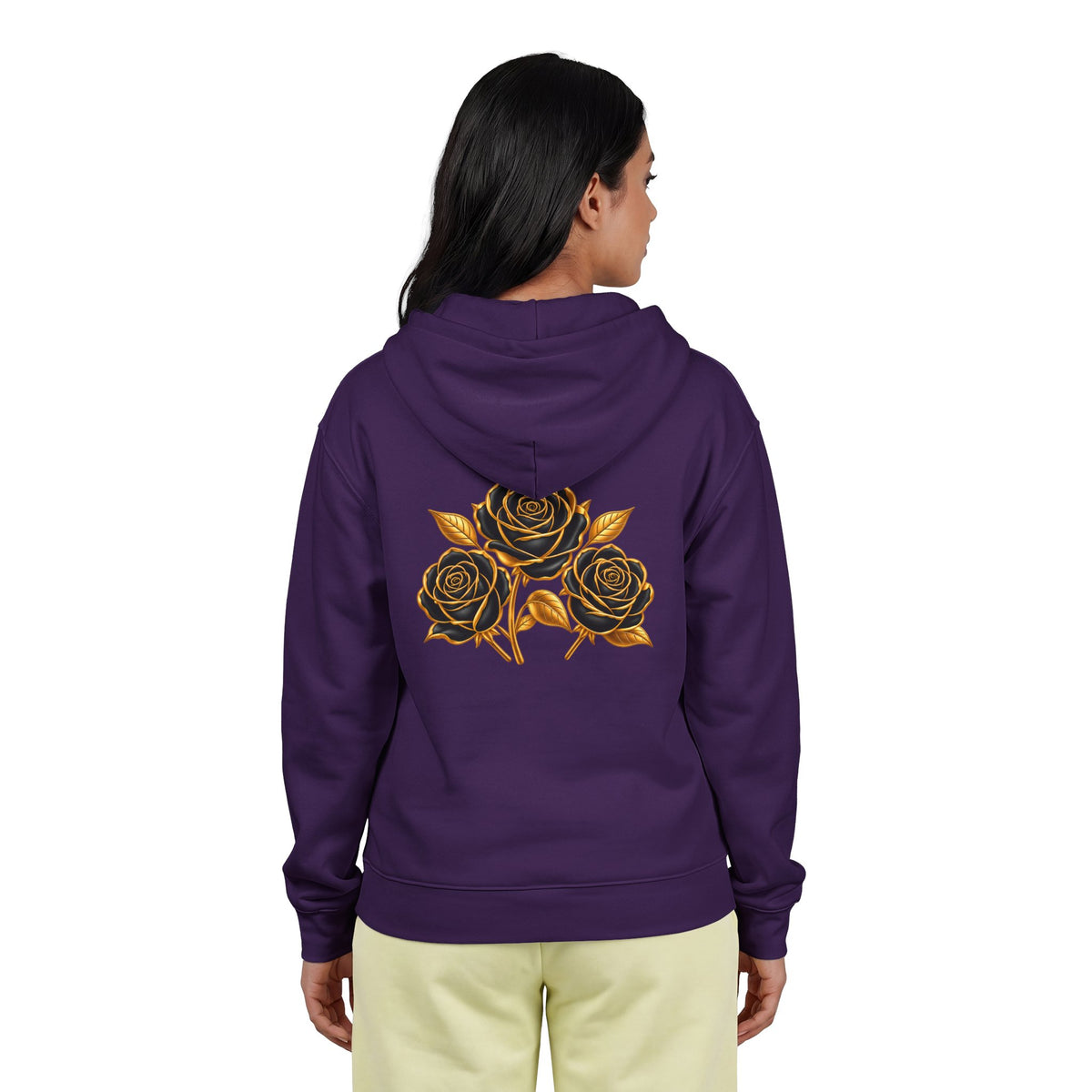 The Three Roses: Unisex Gold Floral Full-Zip Hoodie Graphic Logo