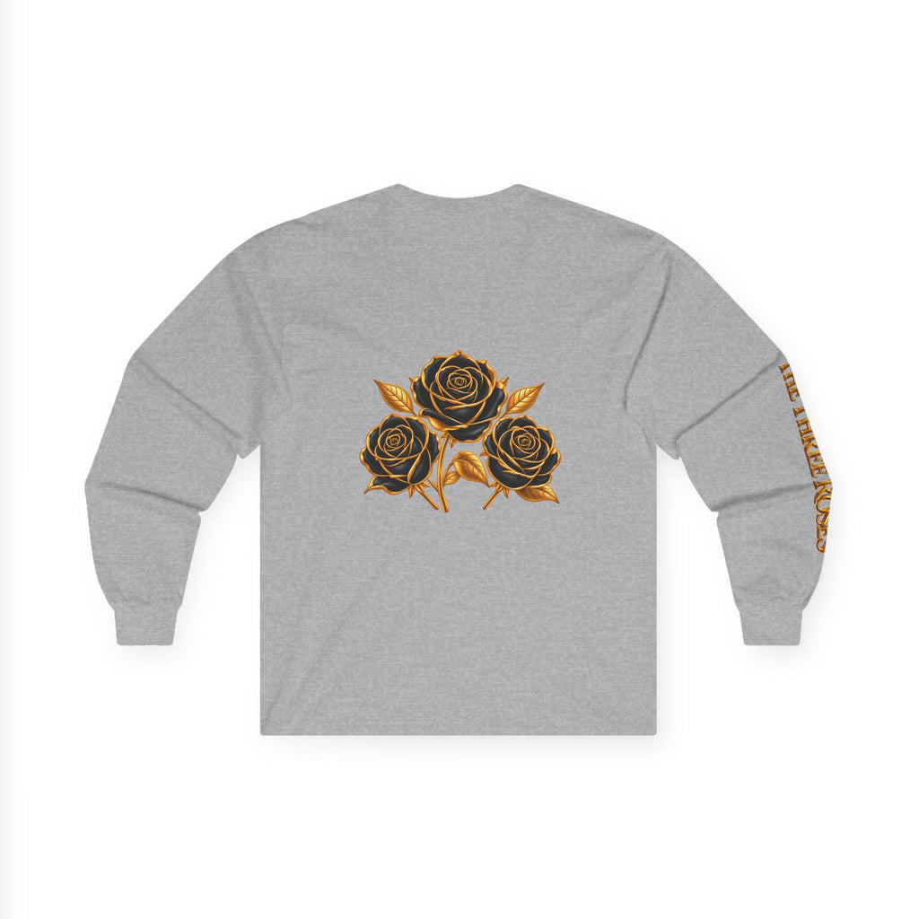 Long Sleeve Tee — Golden Black Rose Chest & Back Design