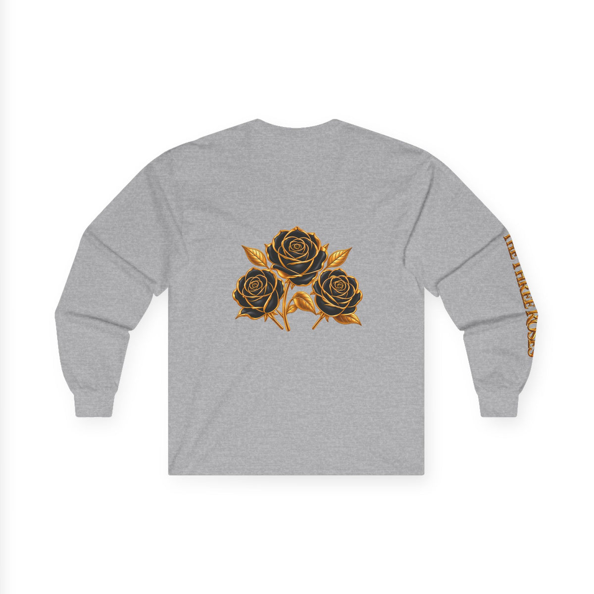 Long Sleeve Tee — Golden Black Rose Chest & Back Design