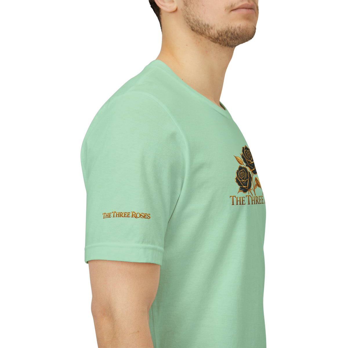 The Three Roses: Unisex Gold Black Rose T-Shirt Graphic Logo