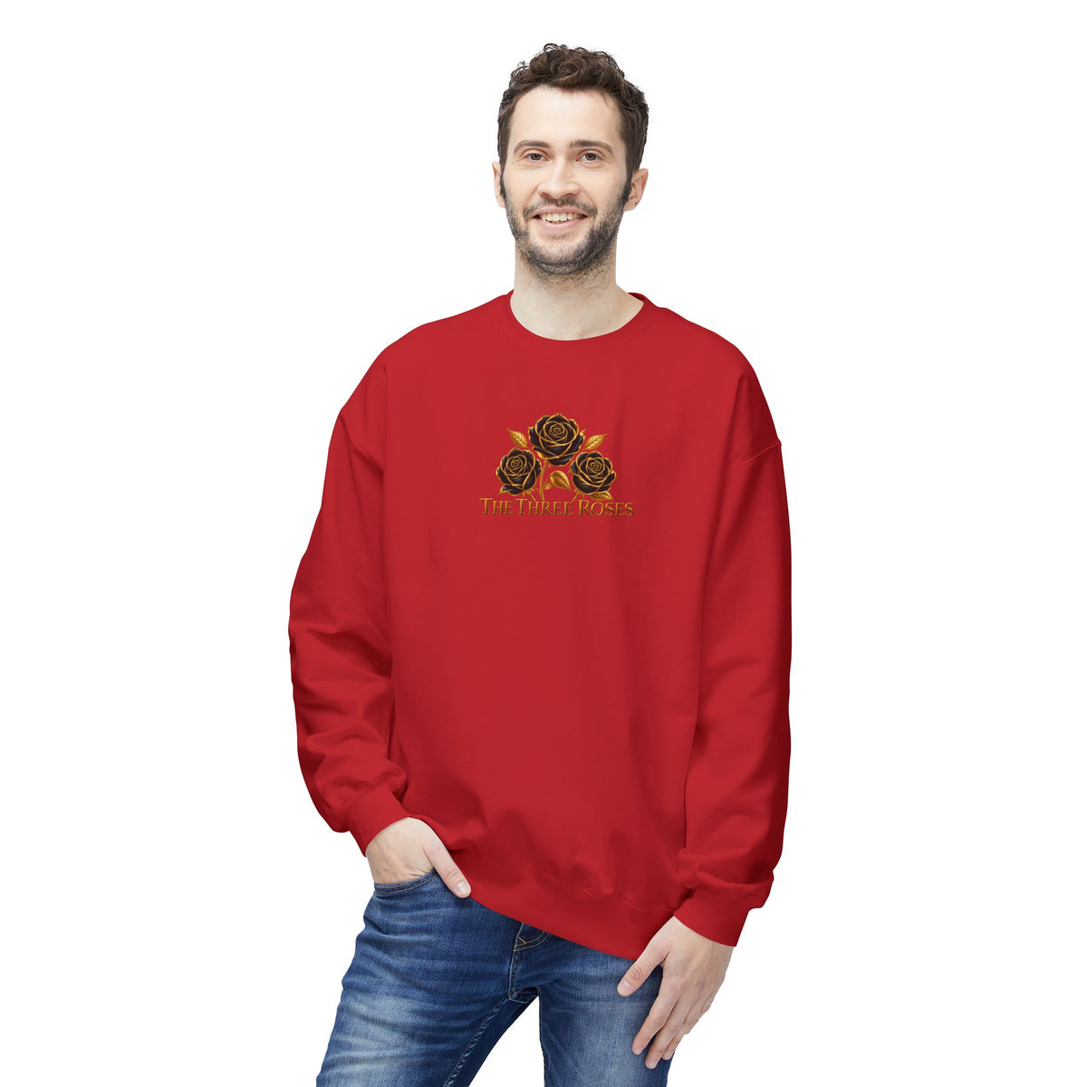 The Three Roses: Unisex Crewneck Gold Rose Sweatshirt Graphic Logo