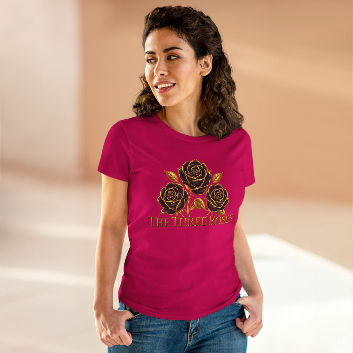 The Three Roses Tee: Womens Black & Gold Rose Graphic T-Shirt
