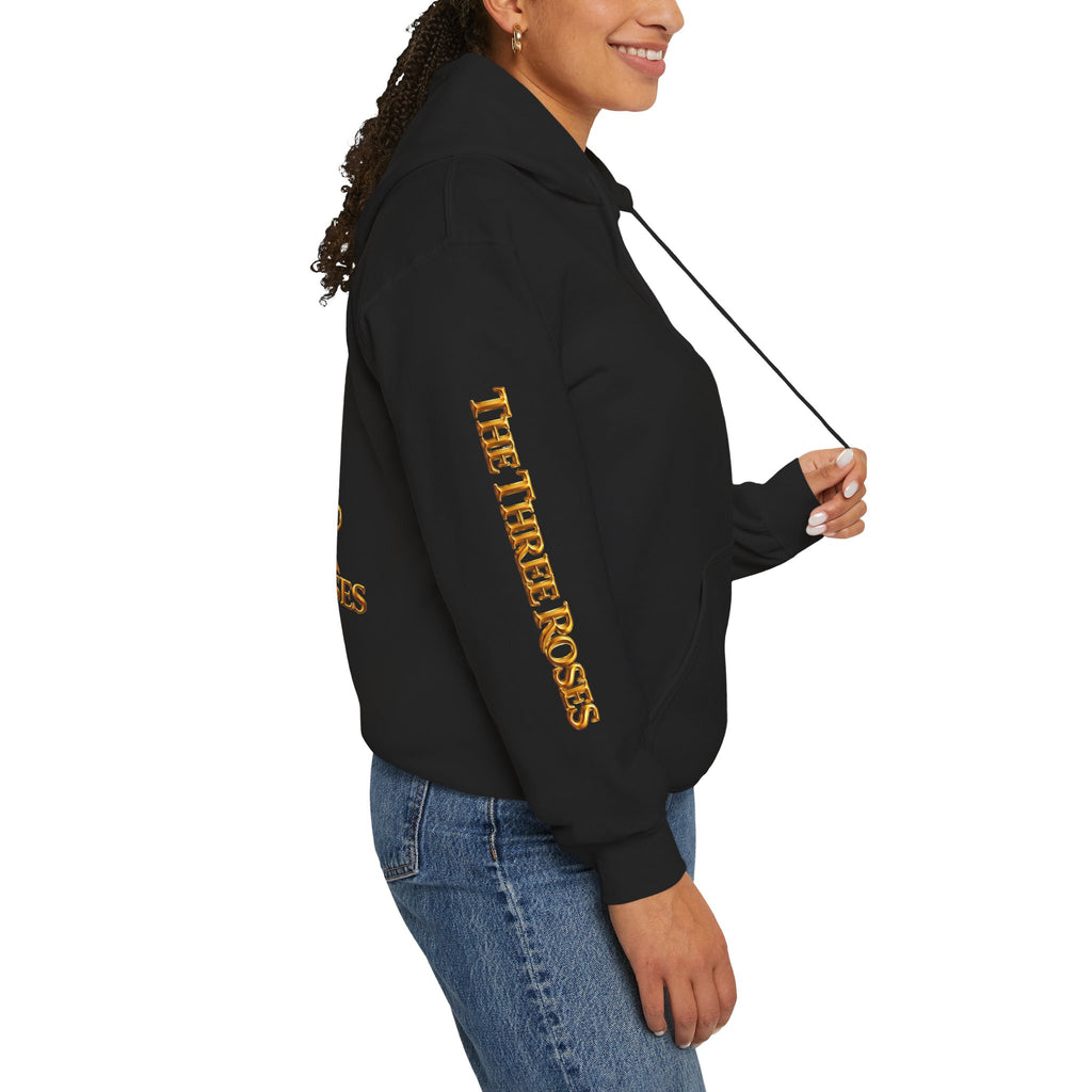 The Three Roses Hoodie: Unisex Gold Rose Graphic Hooded Sweatshirt