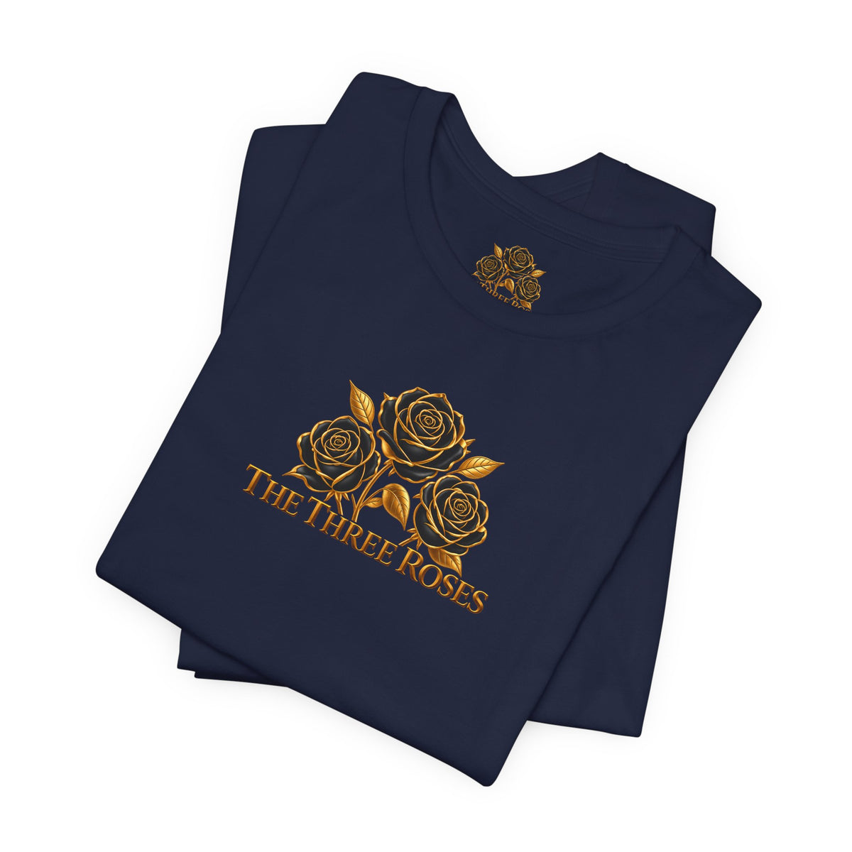 The Three Roses: Unisex Gold Black Rose T-Shirt Graphic Logo