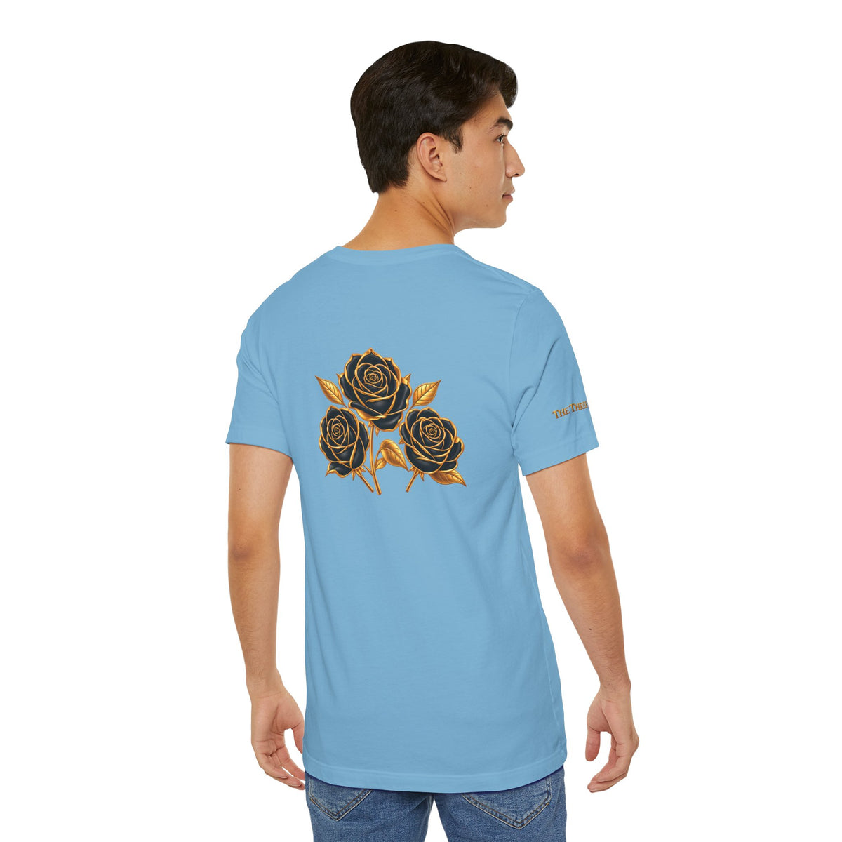 The Three Roses: Unisex Gold Black Rose T-Shirt Graphic Logo