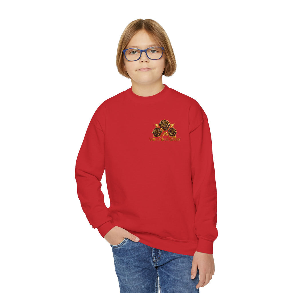 The Three Roses: Youth Crewneck Sweatshirt — Gold & Black Rose Graphic Logo