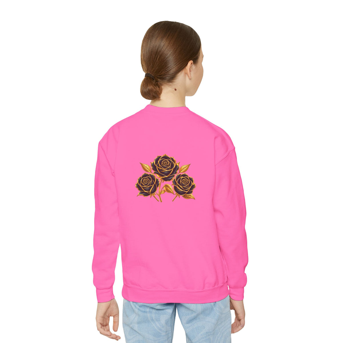 The Three Roses: Youth Crewneck Sweatshirt — Gold & Black Rose Graphic Logo