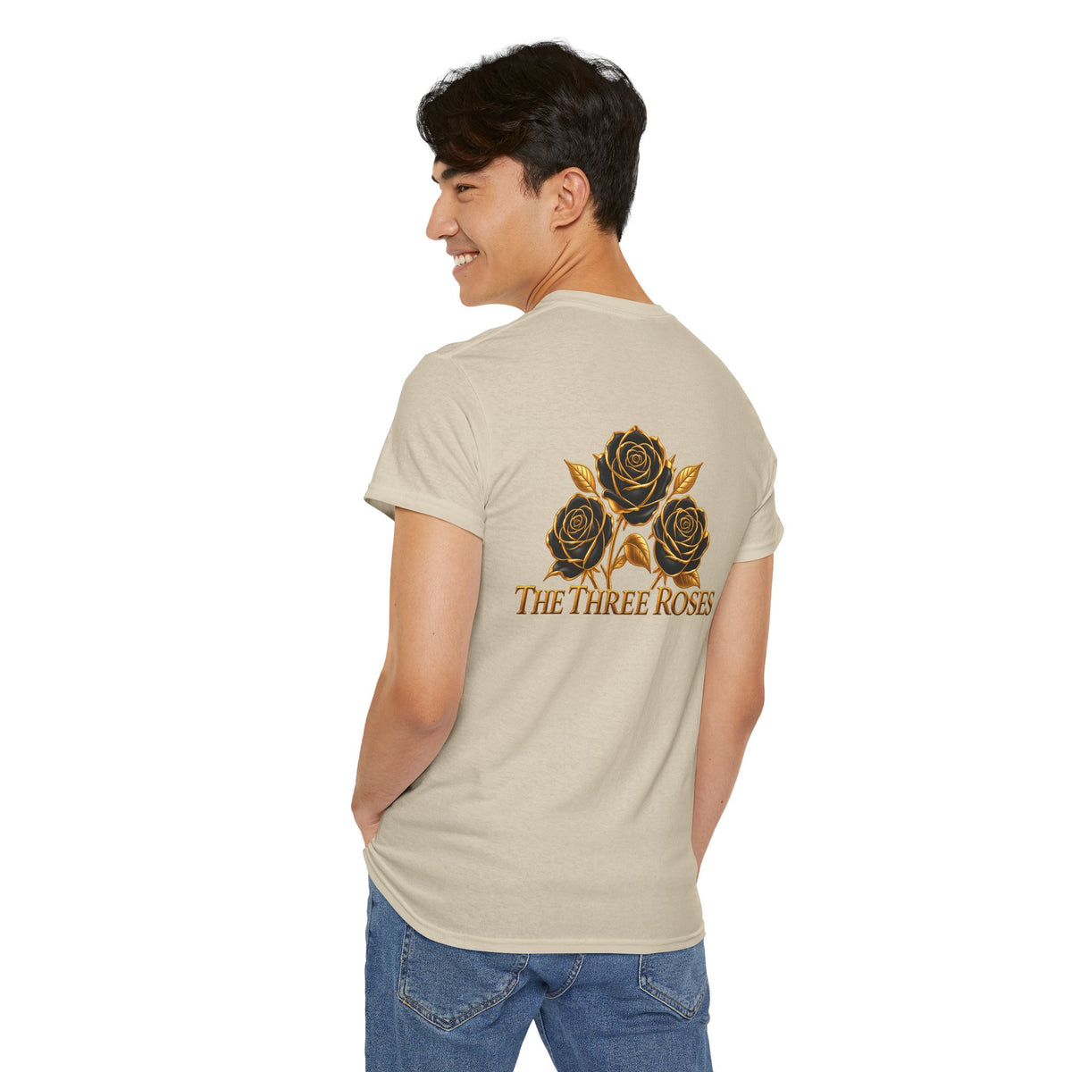 The Three Roses Tee — Mens Gold Floral Graphic T-Shirt