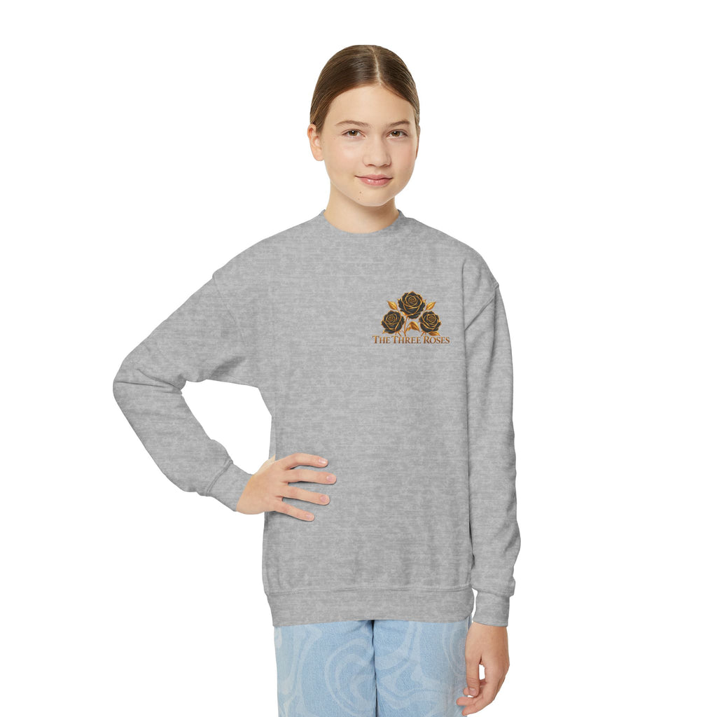 The Three Roses: Youth Crewneck Sweatshirt — Gold & Black Rose Graphic Logo