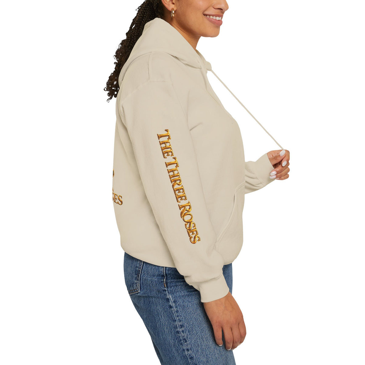 The Three Roses Hoodie: Unisex Gold Rose Graphic Hooded Sweatshirt