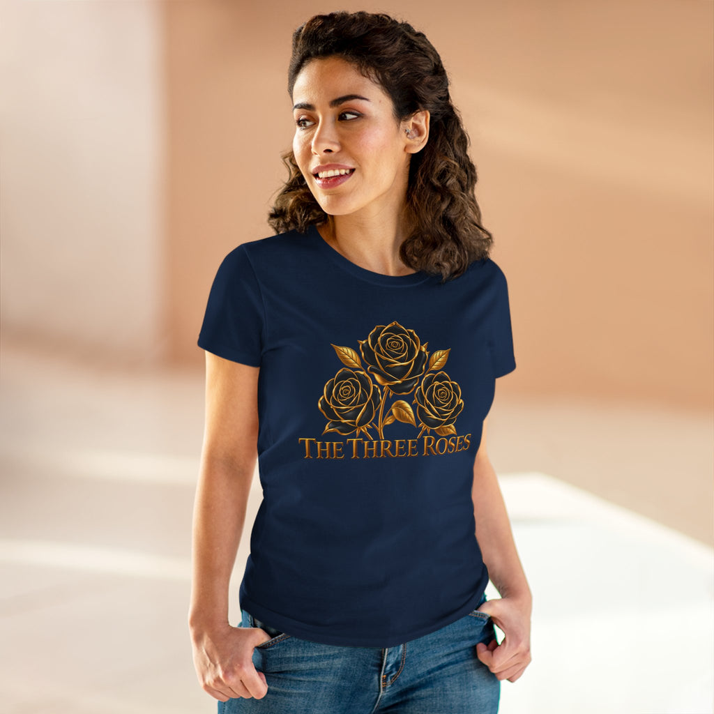 The Three Roses Tee: Womens Black & Gold Rose Graphic T-Shirt