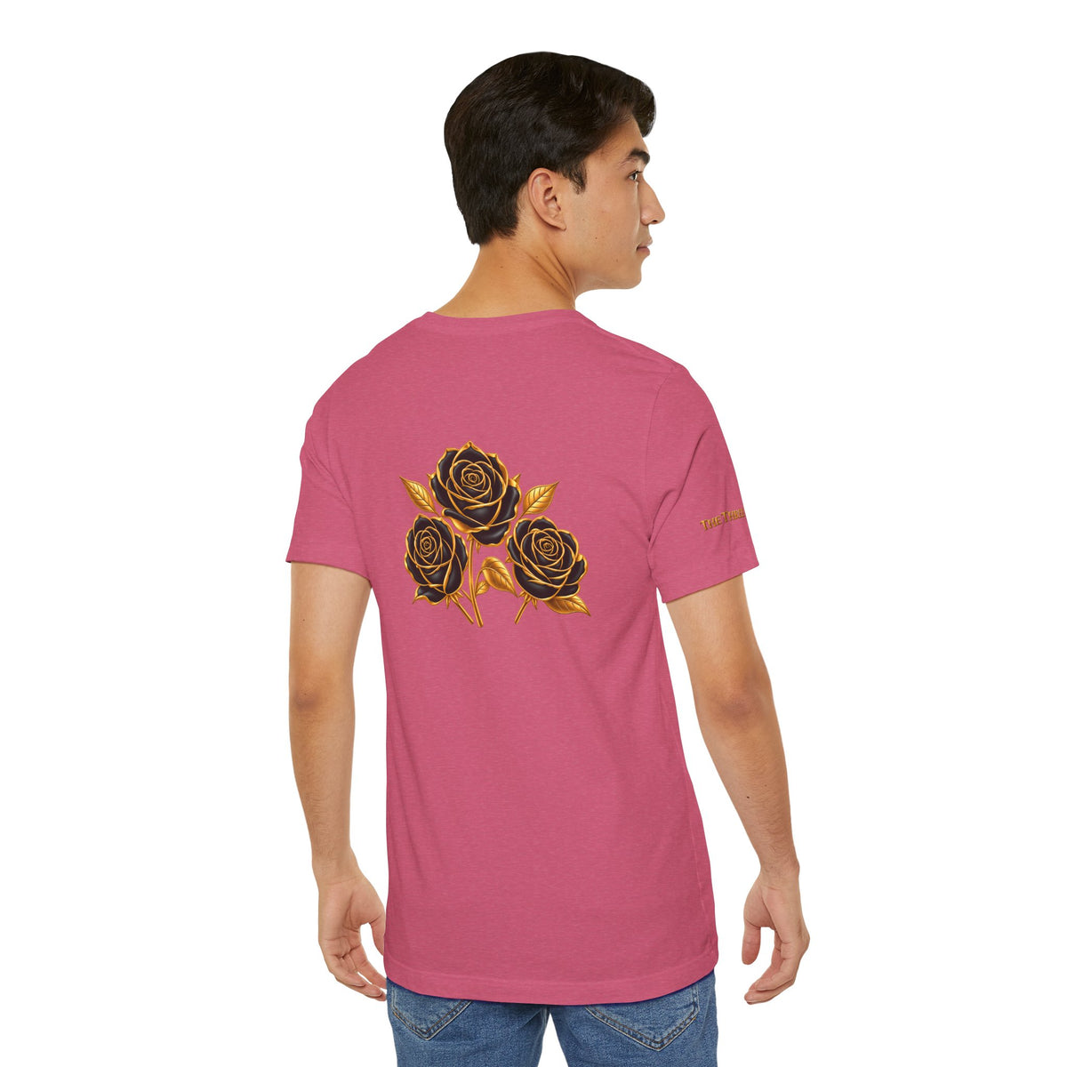 The Three Roses: Unisex Gold Black Rose T-Shirt Graphic Logo