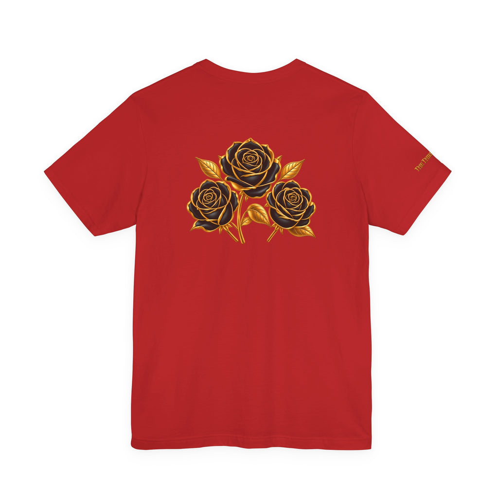 The Three Roses: Unisex Gold Black Rose T-Shirt Graphic Logo