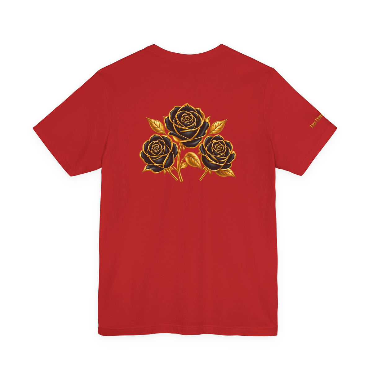 The Three Roses: Unisex Gold Black Rose T-Shirt Graphic Logo