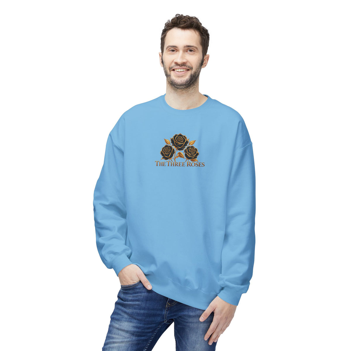 The Three Roses: Unisex Crewneck Gold Rose Sweatshirt Graphic Logo