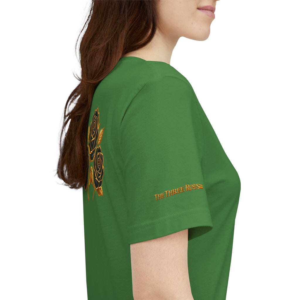 The Three Roses: Unisex Gold Black Rose T-Shirt Graphic Logo