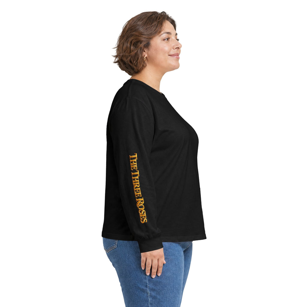 Long Sleeve Tee — Golden Black Rose Chest & Back Design