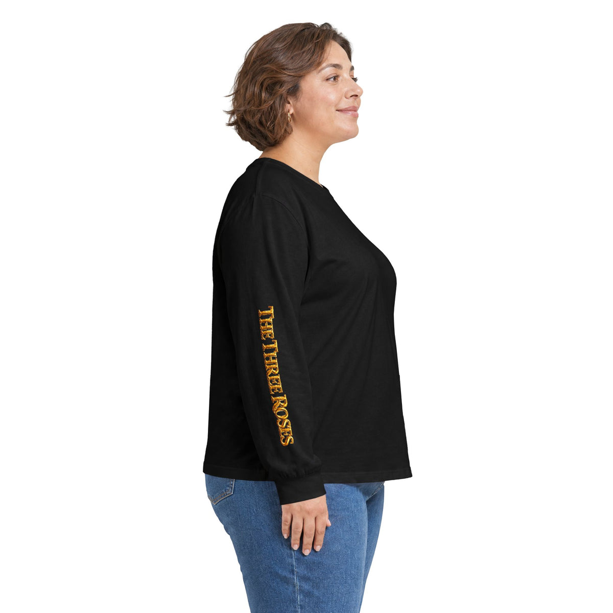 Long Sleeve Tee — Golden Black Rose Chest & Back Design