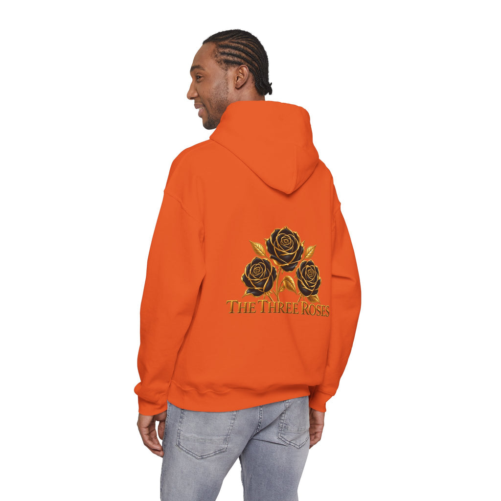 The Three Roses Hoodie: Unisex Gold Rose Graphic Hooded Sweatshirt