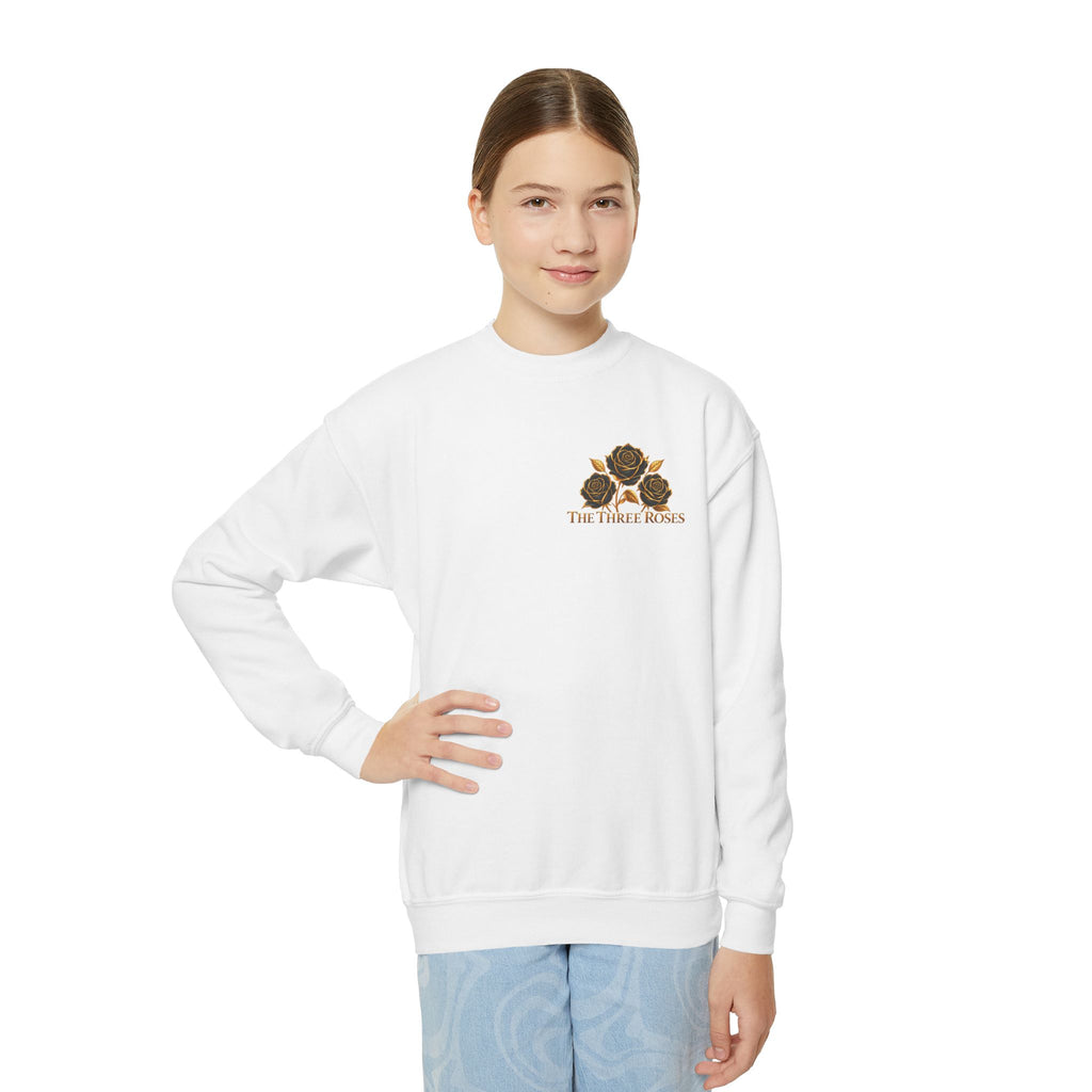 The Three Roses: Youth Crewneck Sweatshirt — Gold & Black Rose Graphic Logo