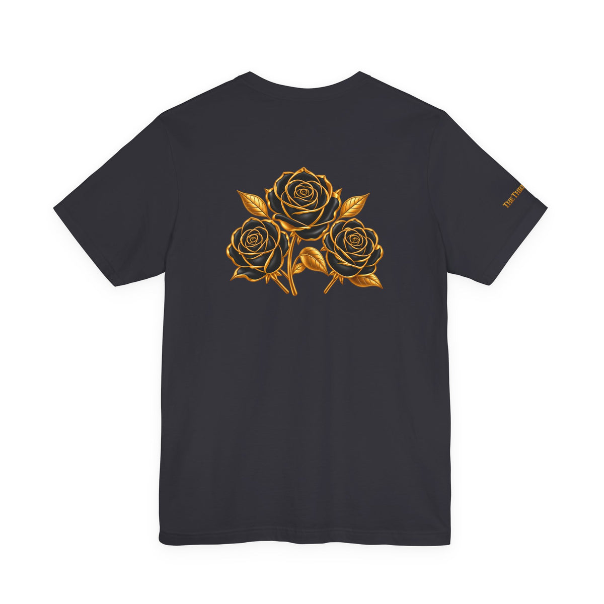 The Three Roses: Unisex Gold Black Rose T-Shirt Graphic Logo