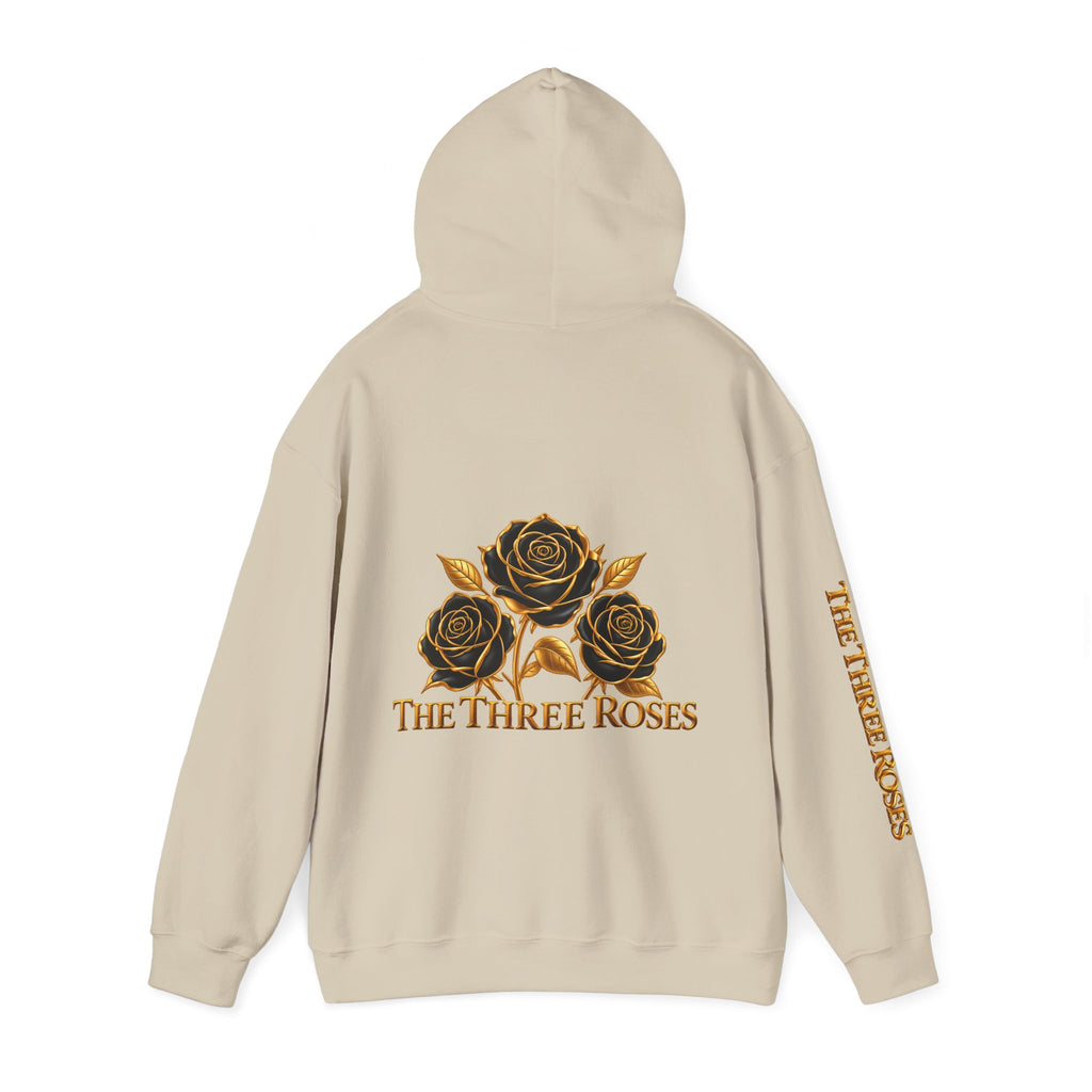The Three Roses Hoodie: Unisex Gold Rose Graphic Hooded Sweatshirt