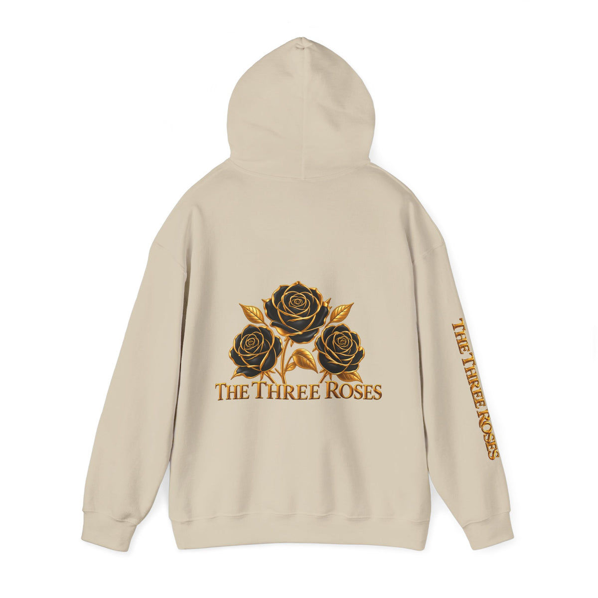 The Three Roses Hoodie: Unisex Gold Rose Graphic Hooded Sweatshirt