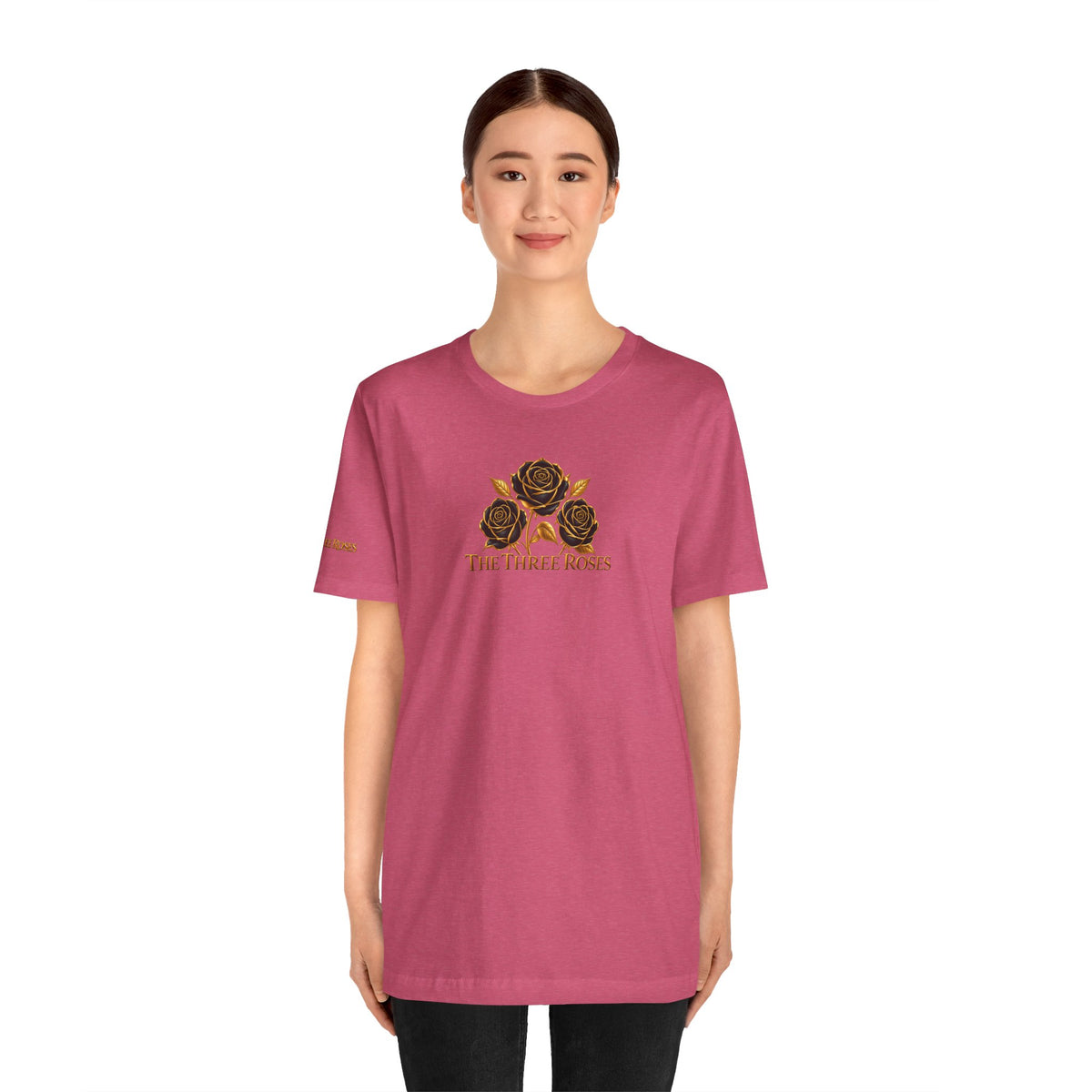 The Three Roses: Unisex Gold Black Rose T-Shirt Graphic Logo