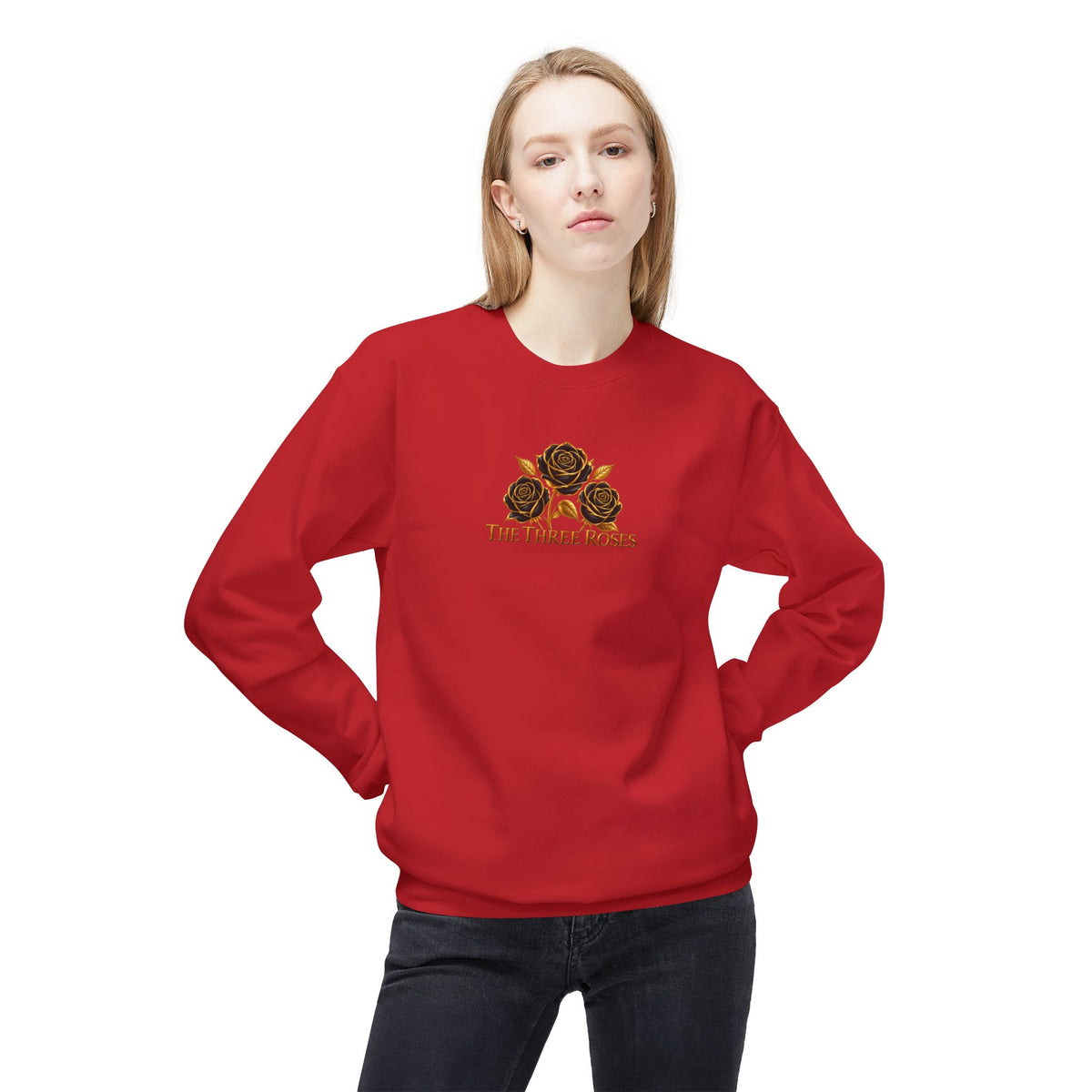 The Three Roses: Unisex Crewneck Gold Rose Sweatshirt Graphic Logo