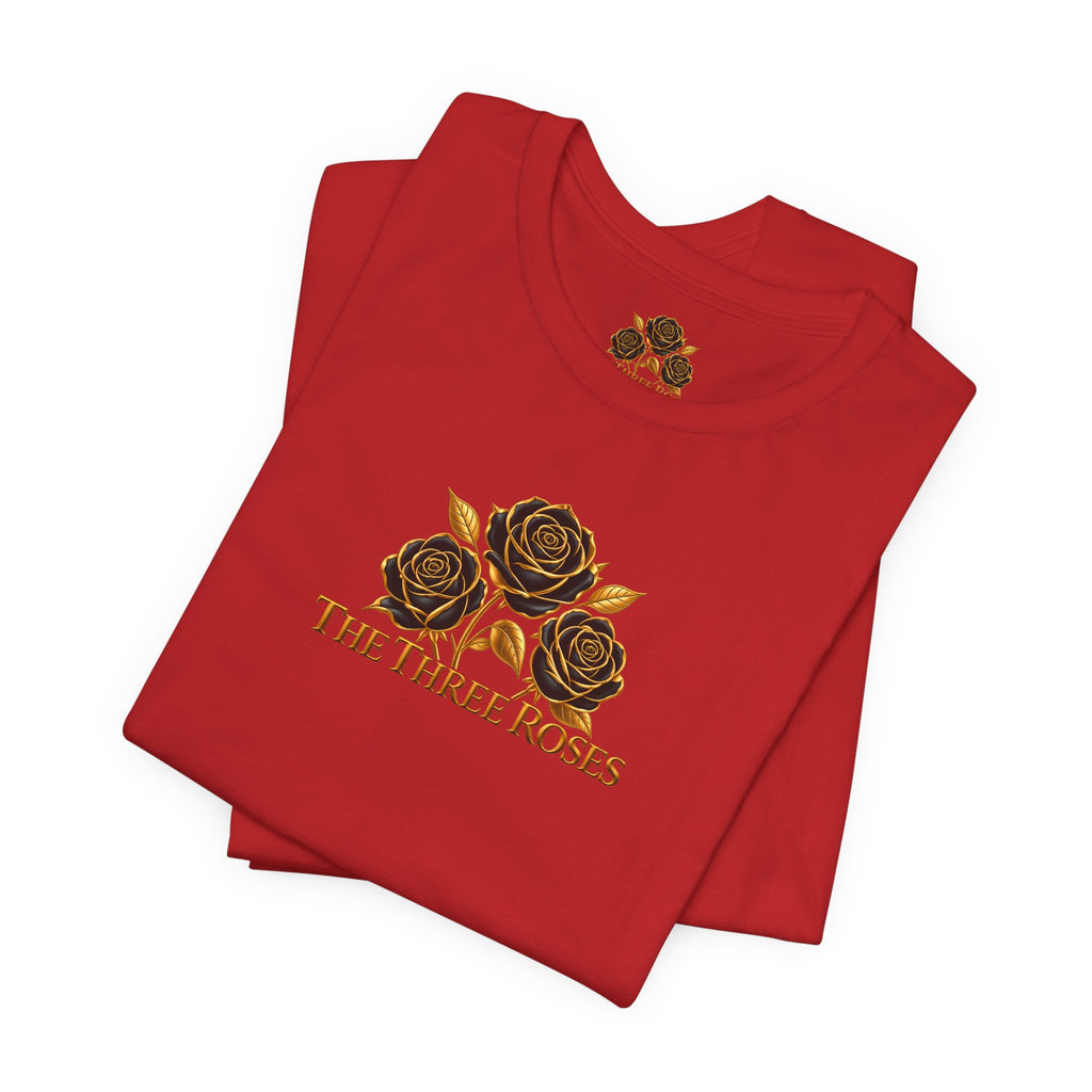 The Three Roses: Unisex Gold Black Rose T-Shirt Graphic Logo