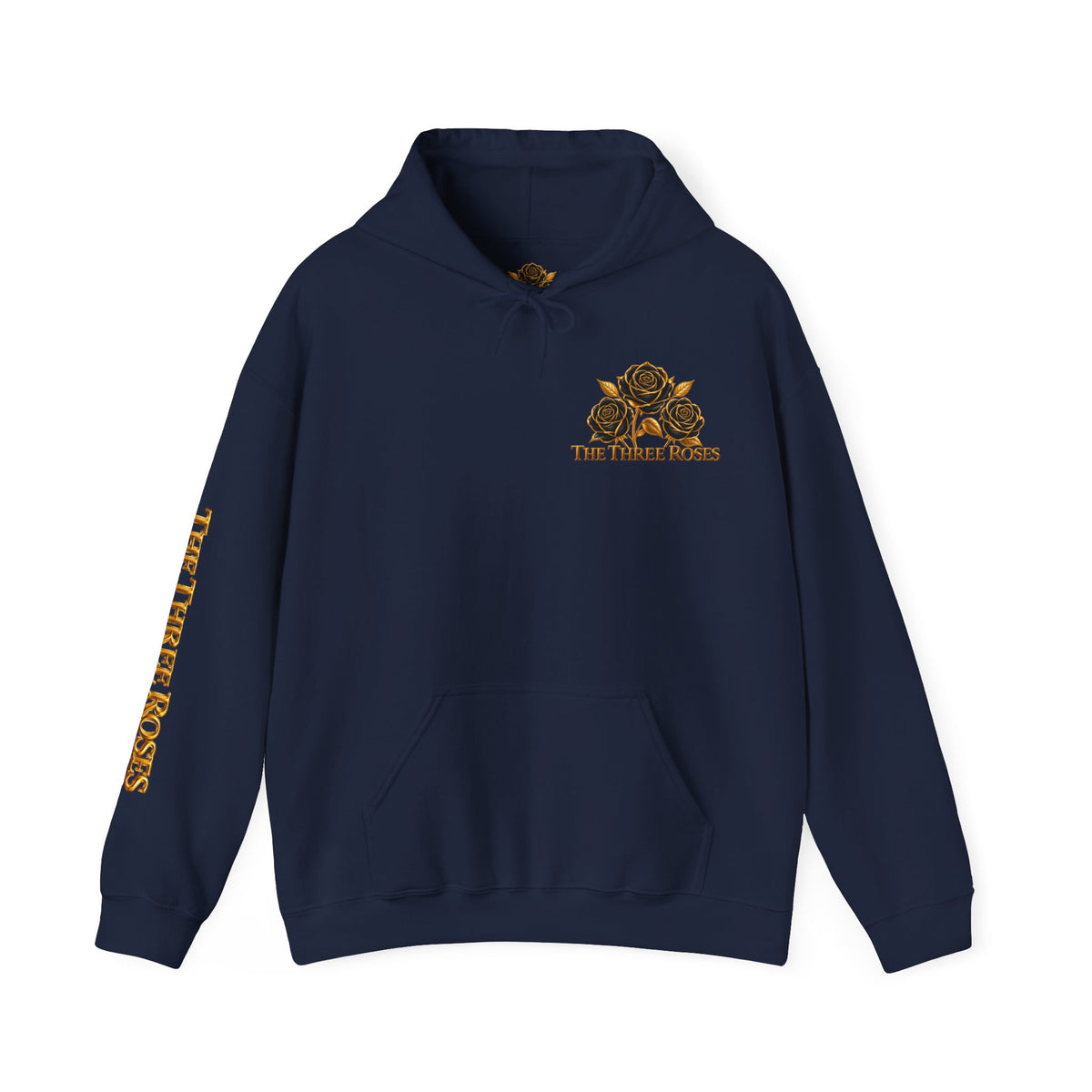 The Three Roses Hoodie: Unisex Gold Rose Graphic Hooded Sweatshirt