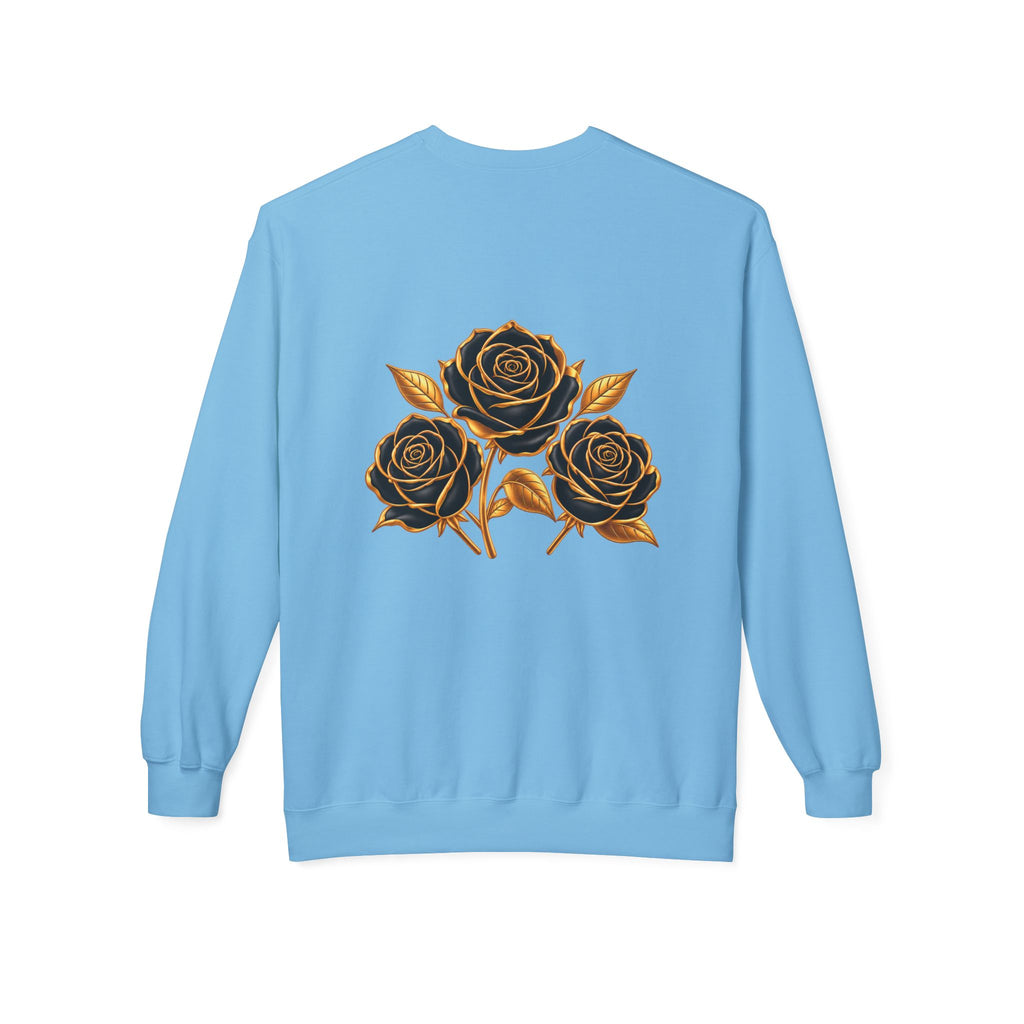 The Three Roses: Unisex Crewneck Gold Rose Sweatshirt Graphic Logo