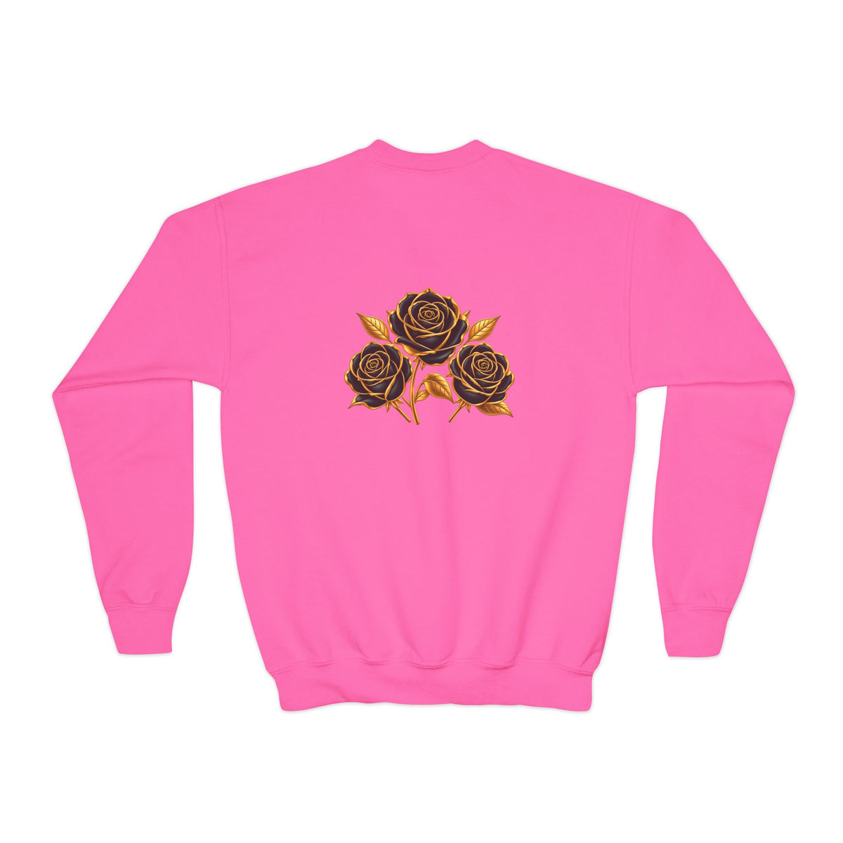 The Three Roses: Youth Crewneck Sweatshirt — Gold & Black Rose Graphic Logo