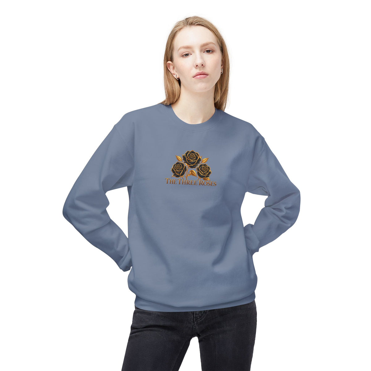 The Three Roses: Unisex Crewneck Gold Rose Sweatshirt Graphic Logo