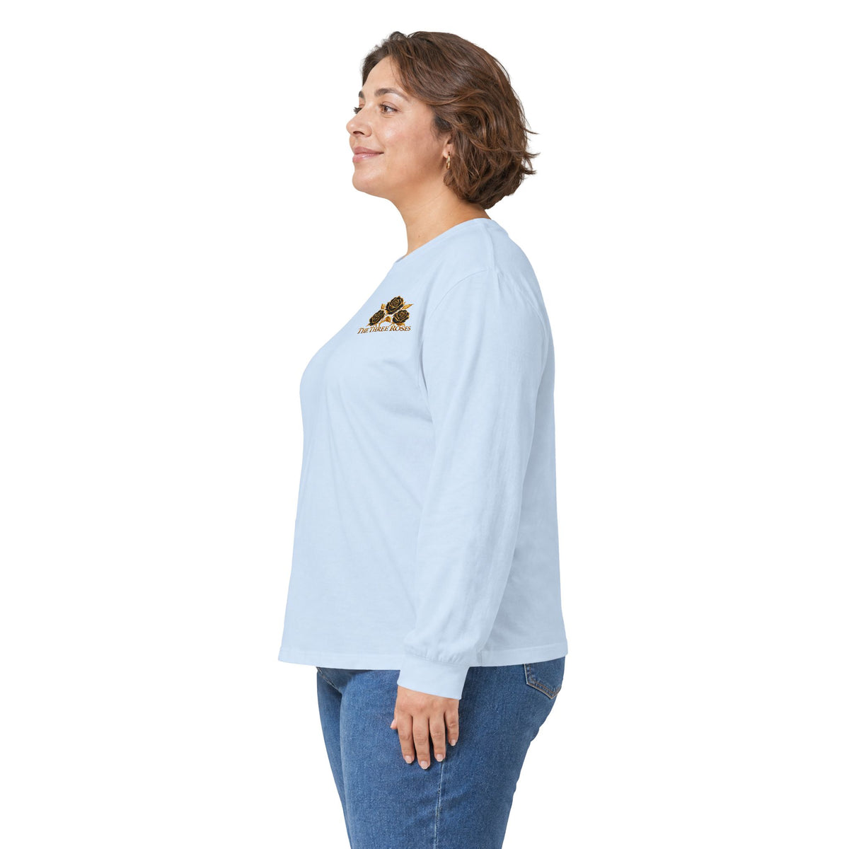 Long Sleeve Tee — Golden Black Rose Chest & Back Design