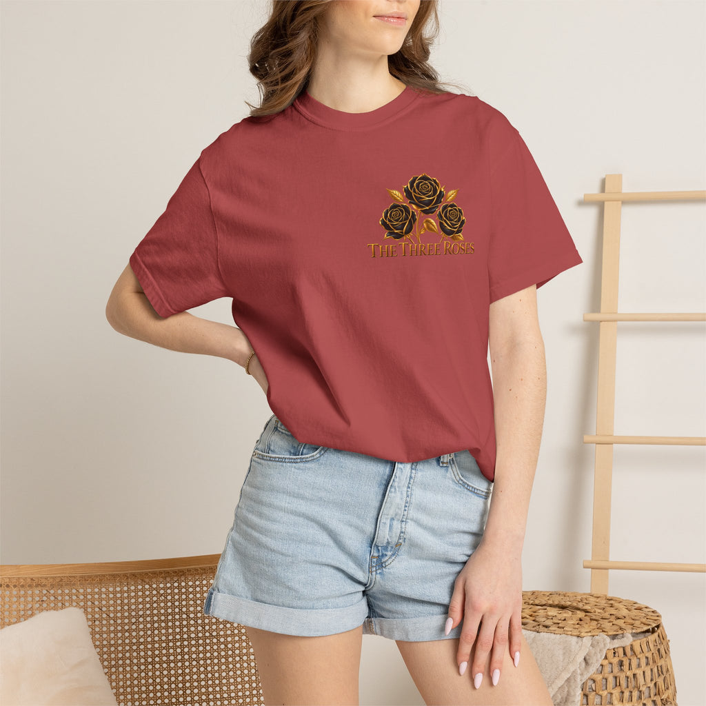 The Three Roses Graphic: Unisex T-Shirt  Gold & Black Floral Tee
