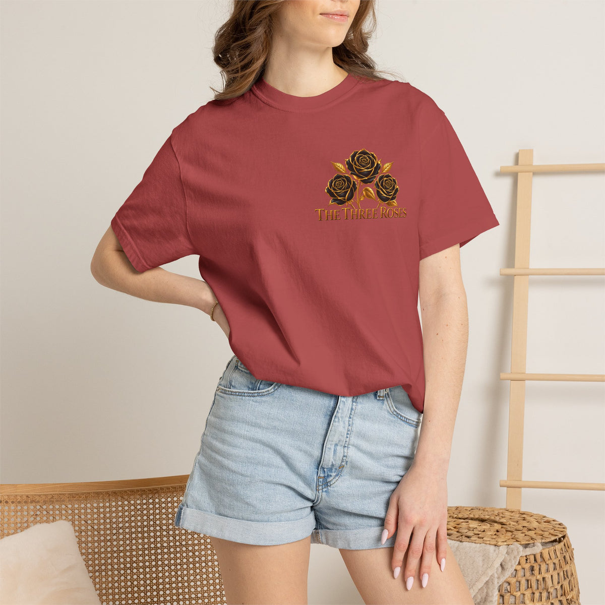 The Three Roses Graphic: Unisex T-Shirt  Gold & Black Floral Tee