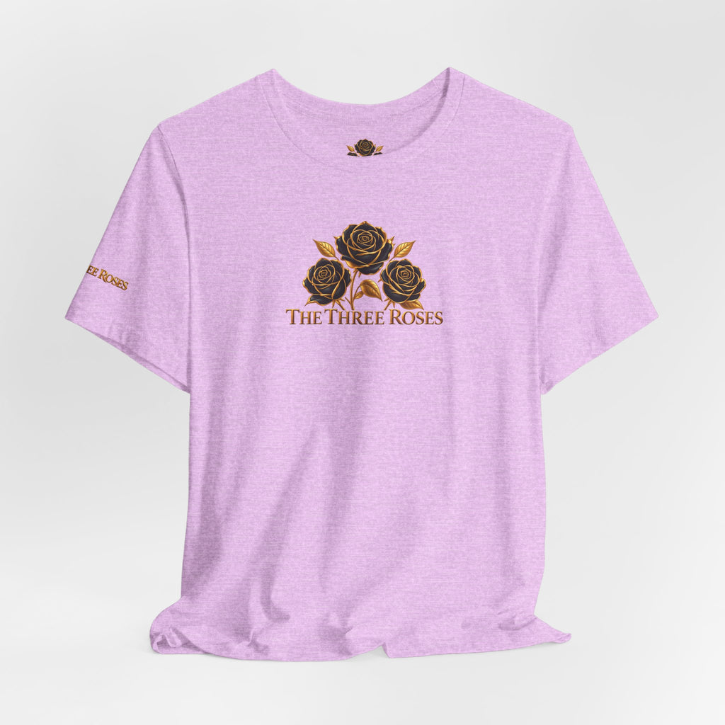 The Three Roses: Unisex Gold Black Rose T-Shirt Graphic Logo