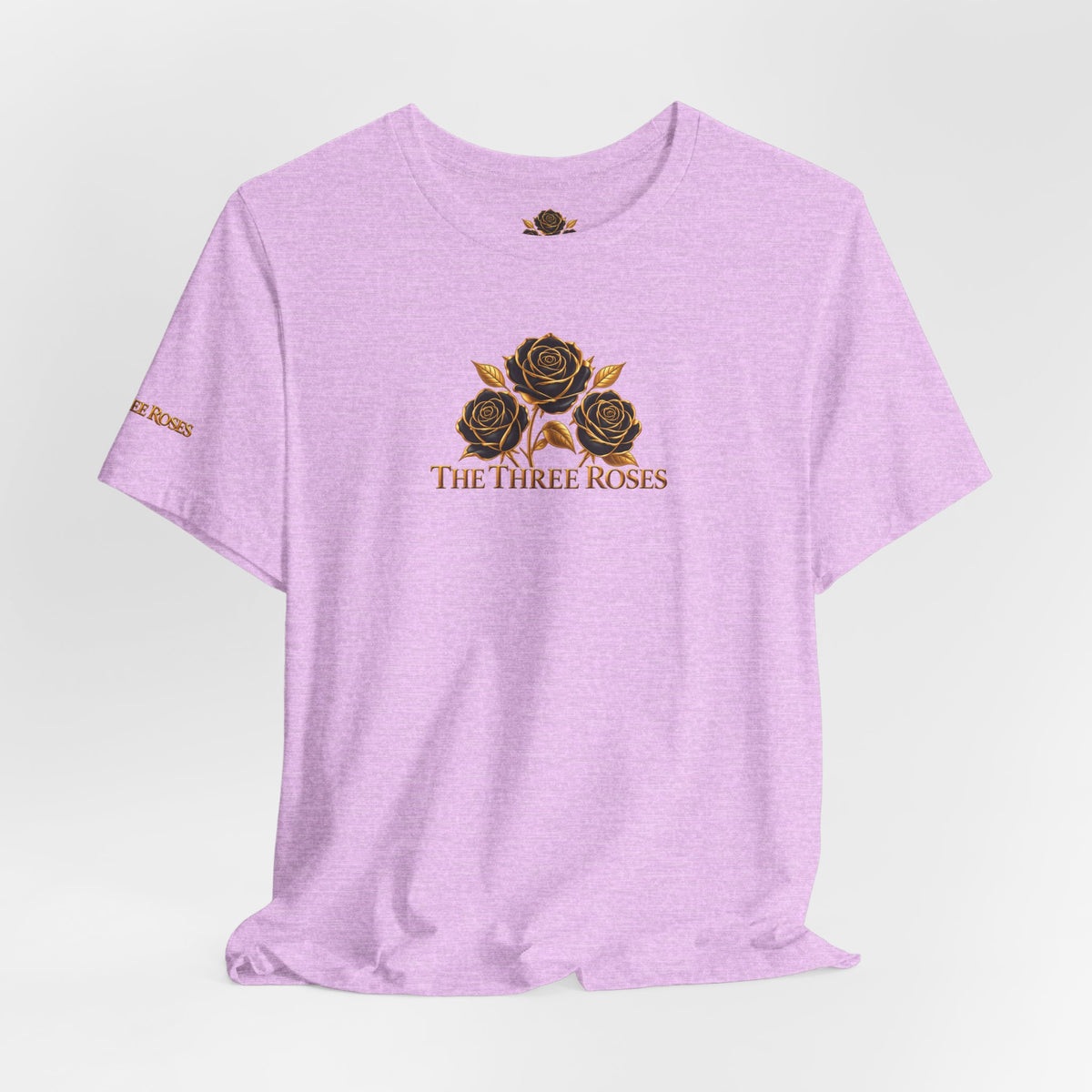 The Three Roses: Unisex Gold Black Rose T-Shirt Graphic Logo