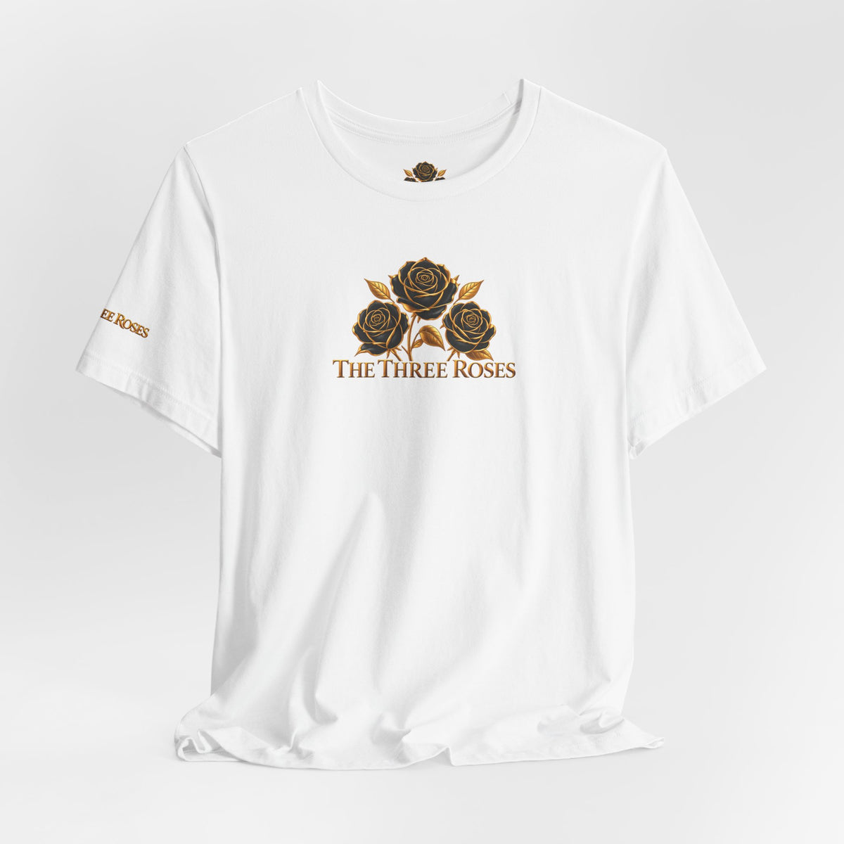 The Three Roses: Unisex Gold Black Rose T-Shirt Graphic Logo