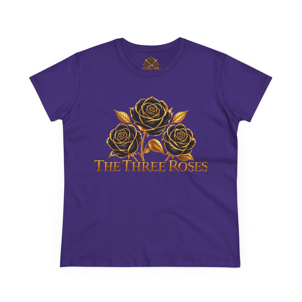 The Three Roses Tee: Womens Black & Gold Rose Graphic T-Shirt