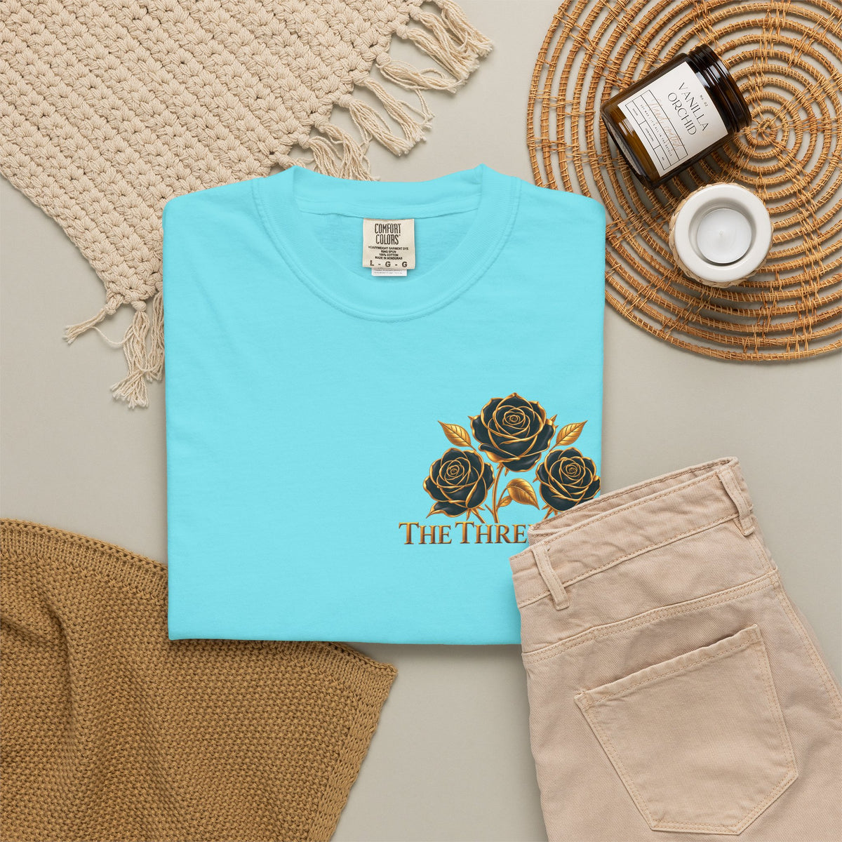 The Three Roses Graphic: Unisex T-Shirt  Gold & Black Floral Tee