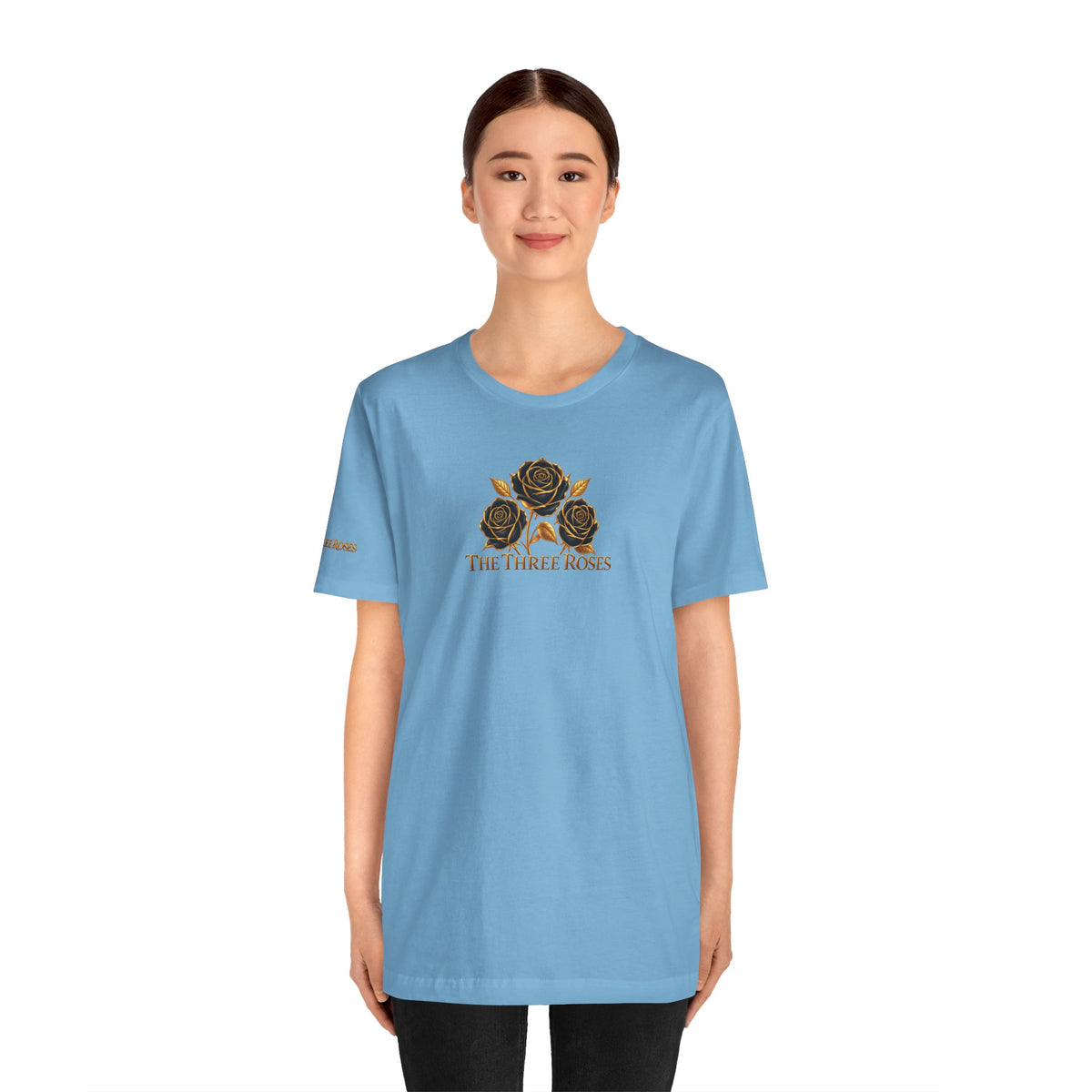 The Three Roses: Unisex Gold Black Rose T-Shirt Graphic Logo