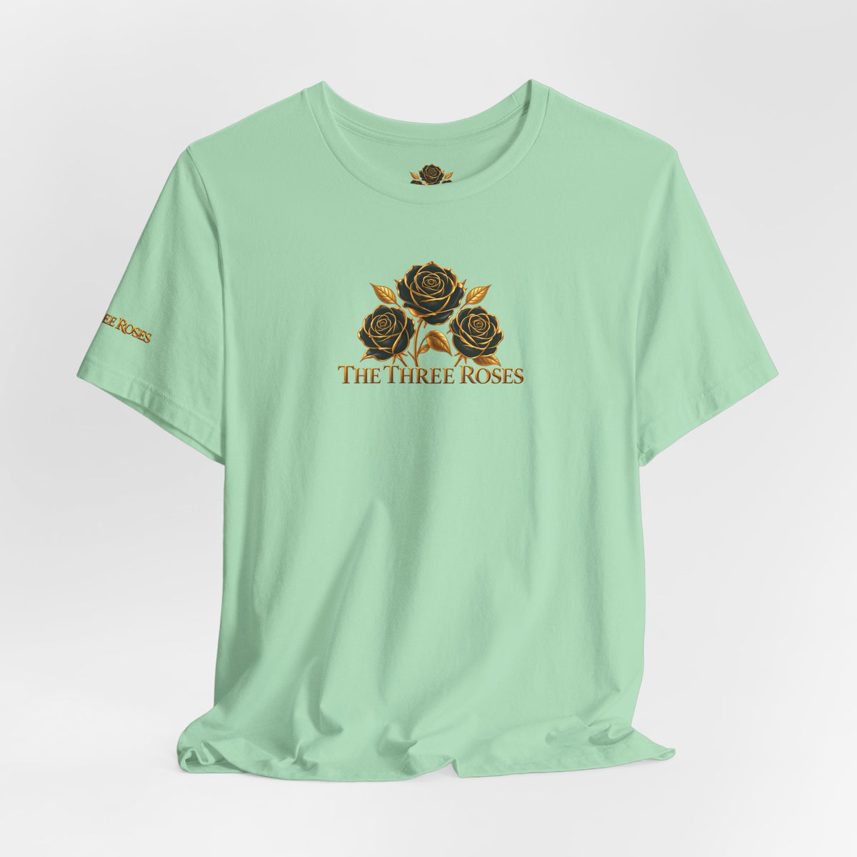 The Three Roses: Unisex Gold Black Rose T-Shirt Graphic Logo