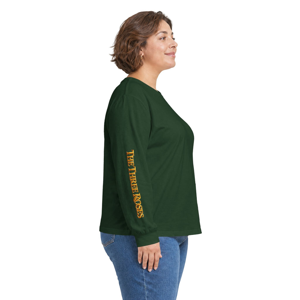 Long Sleeve Tee — Golden Black Rose Chest & Back Design