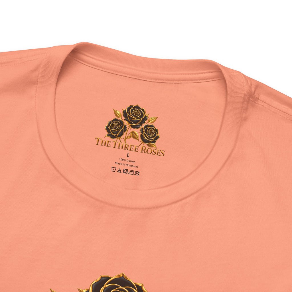 The Three Roses: Unisex Gold Black Rose T-Shirt Graphic Logo