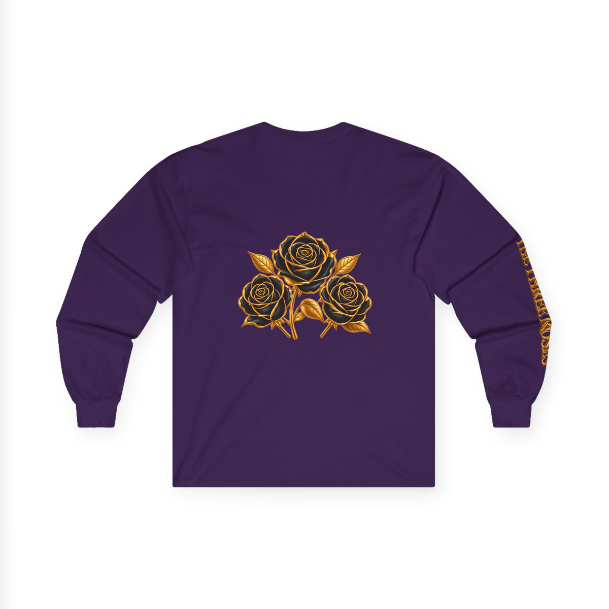 Long Sleeve Tee — Golden Black Rose Chest & Back Design