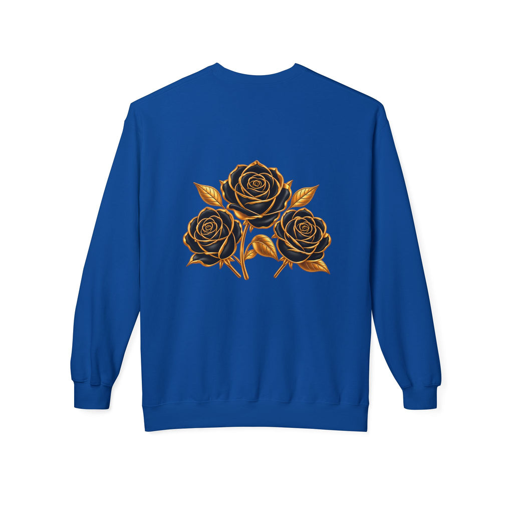 The Three Roses: Unisex Crewneck Gold Rose Sweatshirt Graphic Logo